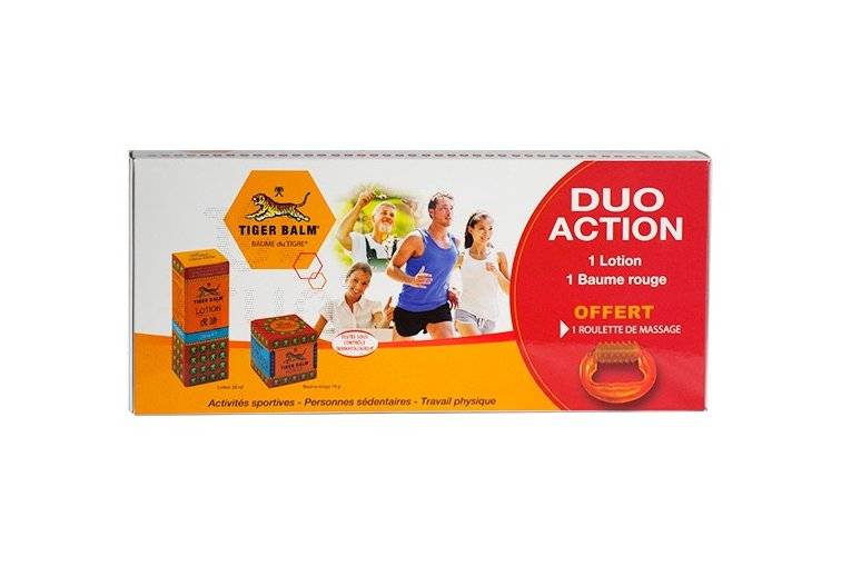 Baume du Tigre Coffret Duo Action 1 lotion + 1 baume rouge + 1 roulette de massage offerte 