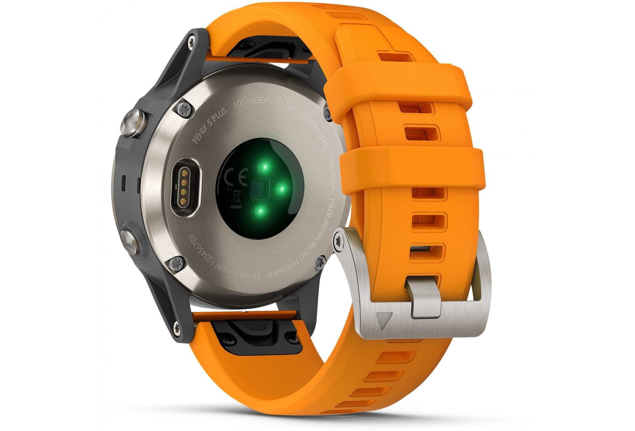 Achat reconditionné Garmin Fenix 5 Plus 47 mm titane au bracelet en  silicone orange [Wifi, Saphir Edition]