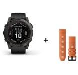 Garmin Fenix 7X Pro Sapphire Solar Titane + bracelet silicone orange