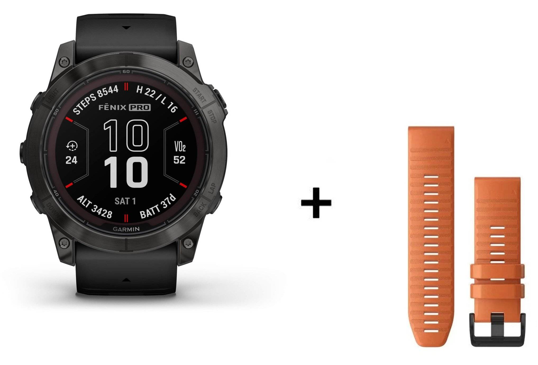 Garmin Fenix 7X Pro Sapphire Solar Titane + bracelet silicone orange