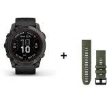 Garmin Fenix 7X Pro Sapphire Solar Titane + bracelet silicone kaki