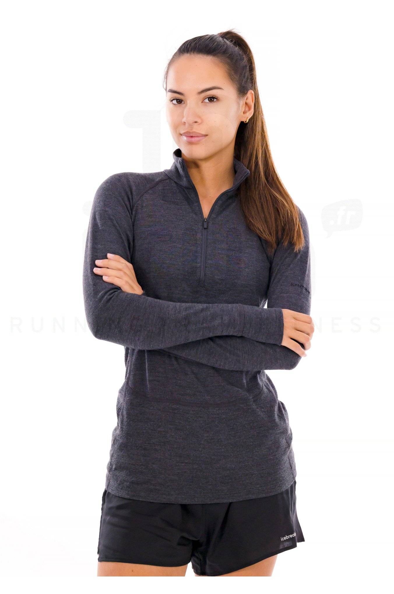 Icebreaker Merino T-shirt à manches longues et col rond en mérinos pour femme, Vert LODEN, Grand