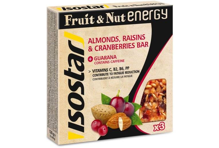 Isostar Etui 3 barres Fruit & Nut Energy - Amande, Raisin et Cranberry 